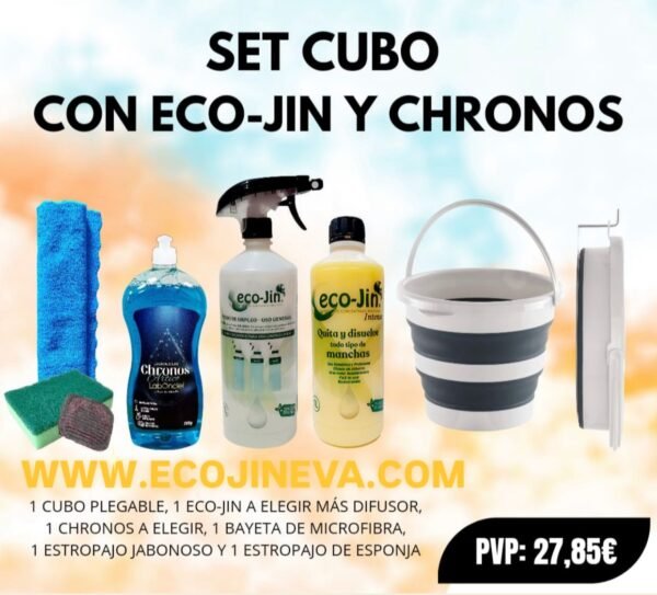 SET CUBO PLEGABLE+CHRONOS A ELEGIR+ECO-JIN Y DIFUSOR+BAYETA MICROF.+ESTROPAJO ESPONJA+JABONOSO