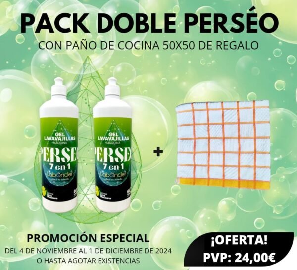 PACK DOBLE PERSEO LAVAVAJILLAS MÁQUINA 1,2Kg. x2 + PAÑO REGALO