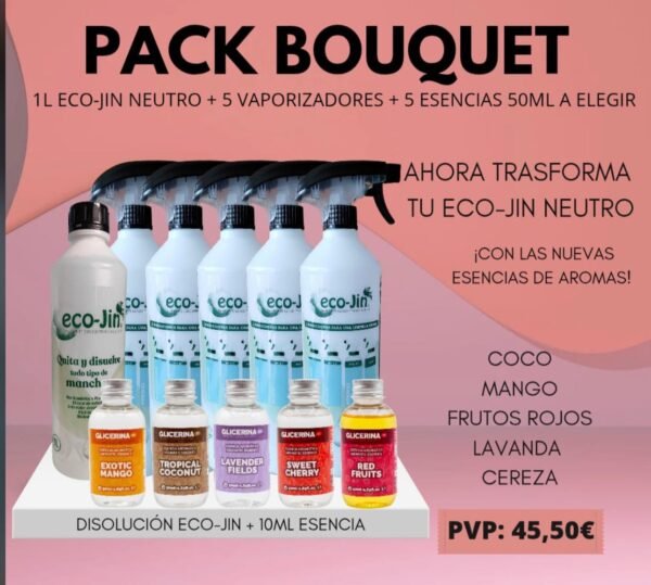 PACK BOUQUET (EJ NEUTRO 1L Y 5 DIFUSORES Y 5 ESENCIAS AROMATICAS A ELEGIR)
