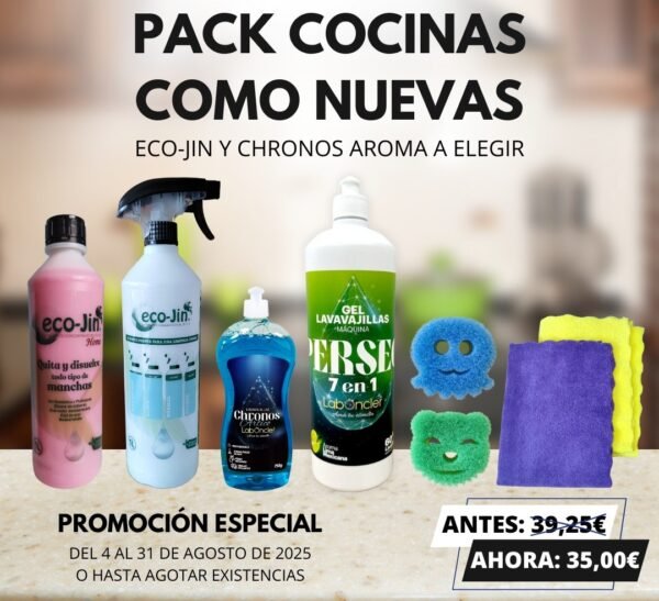 PACK COCINAS NUEVAS (ECO-JIN A ELEGIR y CHRONOS A ELEGIR y PERSEO y SCRUB PET y2 BAYETAS MICROFIBRA