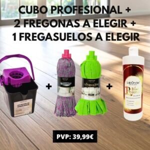 PACK CUBO ESCURRIDOR y 2 FREGONAS A ELEGIR y 1 FREGASUELOS A ELEGIR