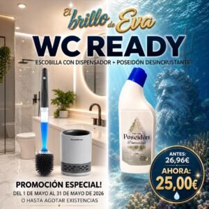 PACK WC READY: ESCOBILLA VIRAL CON DISPENSADOR y POSEIDÓN